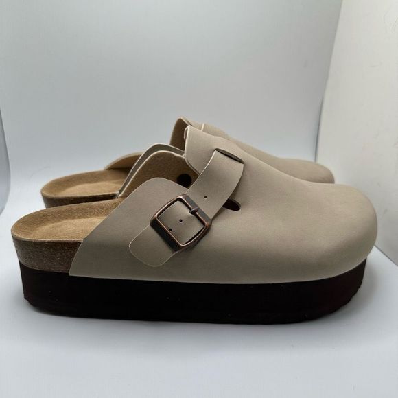 CUSHIONAIRE Women's Cork Footbed Platform Clog 9.5 WIDE SAND - Picture 1 of 7